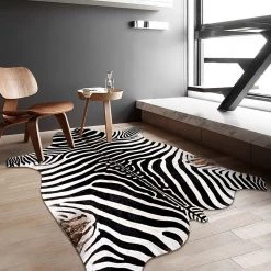 Staunton And Henry Premium Zebra Print White Faux Cowhide Rug Rugs