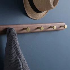 Staunton And Henry Walnut Coat Rack With Brass Hooks
