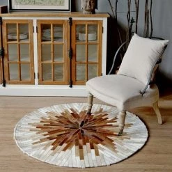 Staunton And Henry Beige And Cream Round Patchwork Hide Rug Rugs