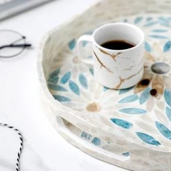 Staunton And Henry Mother Of Pearl Floral Round Tray