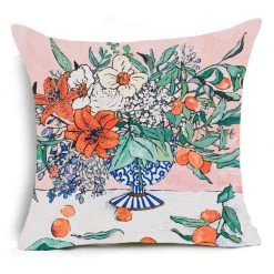 Staunton And Henry Home Accessories Watercolor Flower Painting Print Cushion