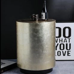 Staunton And Henry Furniture Modern Gold Drum Side Table