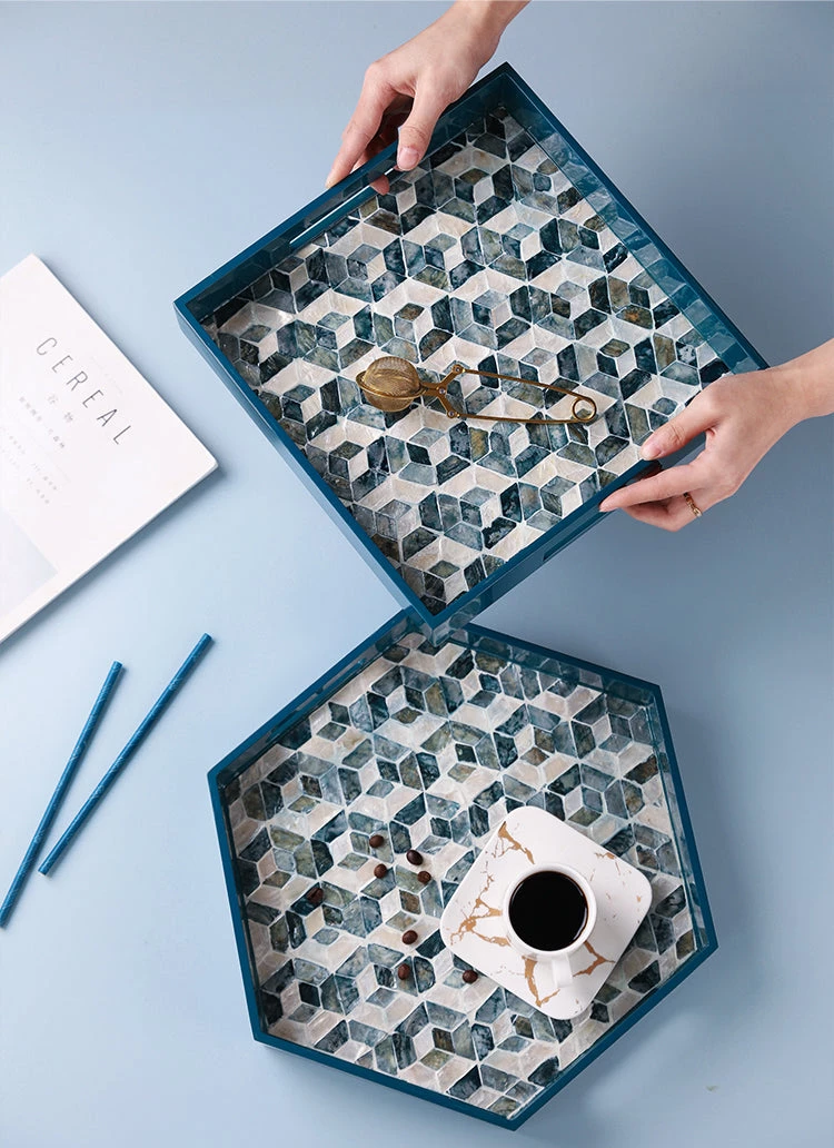 Staunton And Henry Decorative Objects Lacquered Blue Mother Of Pearl Inlay Square Tray 5 Staunton And Henry Decorative Objects Lacquered Blue Mother Of Pearl Inlay Square Tray