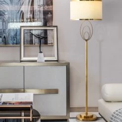 Staunton And Henry Lighting Modern Ornate Brass Floor Lamp With White Shade