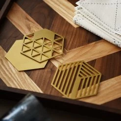 Staunton And Henry Kitchen Geometric Brass Coasters - Set Of 5