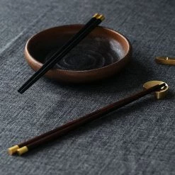Staunton And Henry Ebony Wood Chopsticks - Set Of 5 - Gold