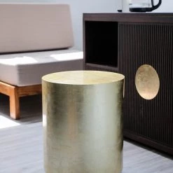 Staunton And Henry Furniture Modern Gold Drum Side Table