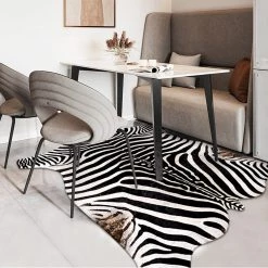 Staunton And Henry Premium Zebra Print White Faux Cowhide Rug Rugs