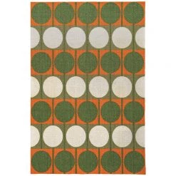 Staunton And Henry Rugs Austin Retro Circle Green And Orange Wool Rug