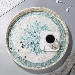 Staunton And Henry Mother Of Pearl Floral Round Tray