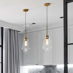 Staunton And Henry Modern Brass And Glass Pendant Light
