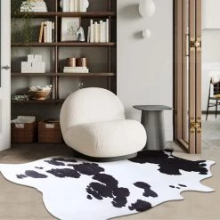Staunton And Henry Rugs Premium White With Black Spots Faux Cowhide Rug