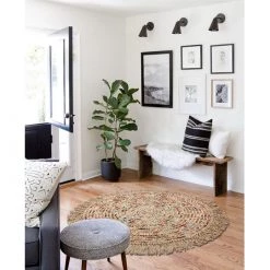 Staunton And Henry Round Multicolored Jute And Wool Rug