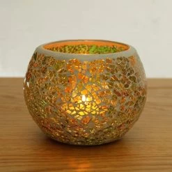 Staunton And Henry Green Glass Mosaic Candle Holders - Set Of 2 Home Accessories