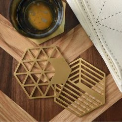 Staunton And Henry Kitchen Geometric Brass Coasters - Set Of 5
