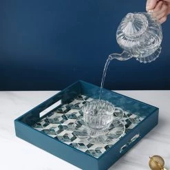 Staunton And Henry Decorative Objects Lacquered Blue Mother Of Pearl Inlay Square Tray 12 Staunton And Henry Decorative Objects Lacquered Blue Mother Of Pearl Inlay Square Tray