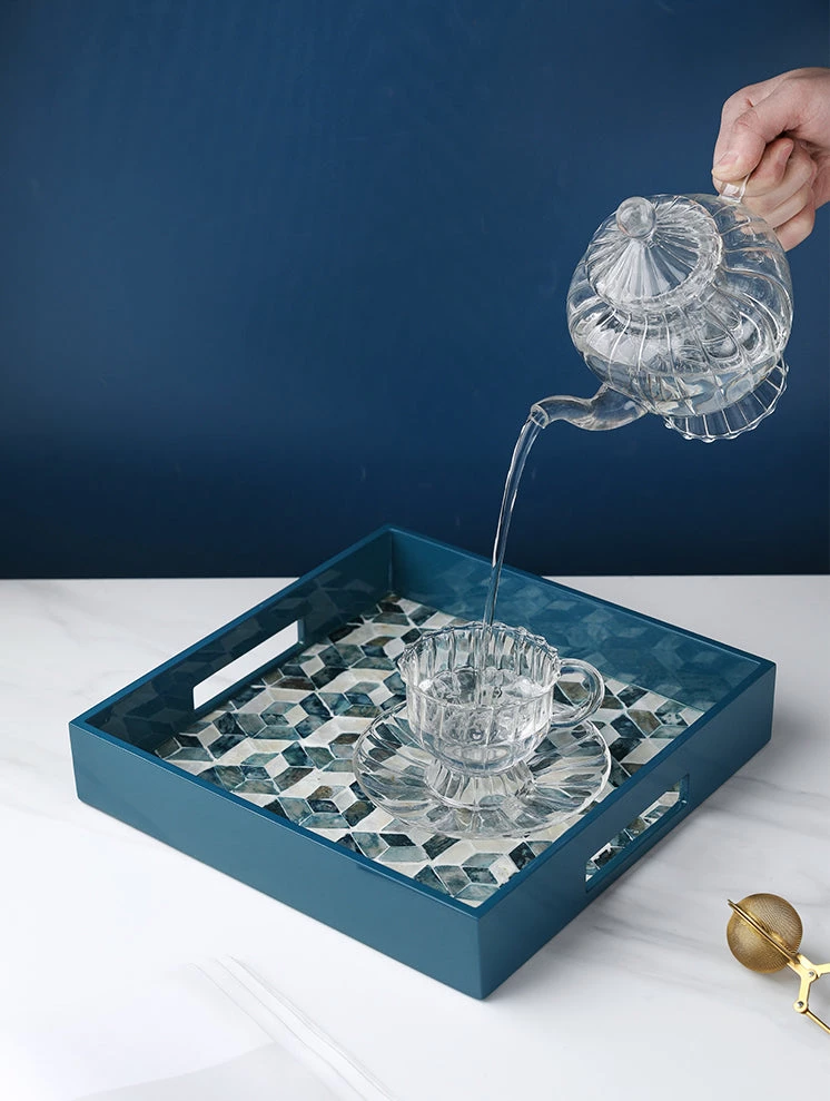 Staunton And Henry Decorative Objects Lacquered Blue Mother Of Pearl Inlay Square Tray 6 Staunton And Henry Decorative Objects Lacquered Blue Mother Of Pearl Inlay Square Tray