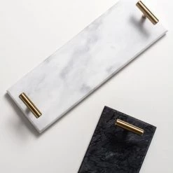 Staunton And Henry Solid Marble Serving Tray With Gold Handles Home Accessories