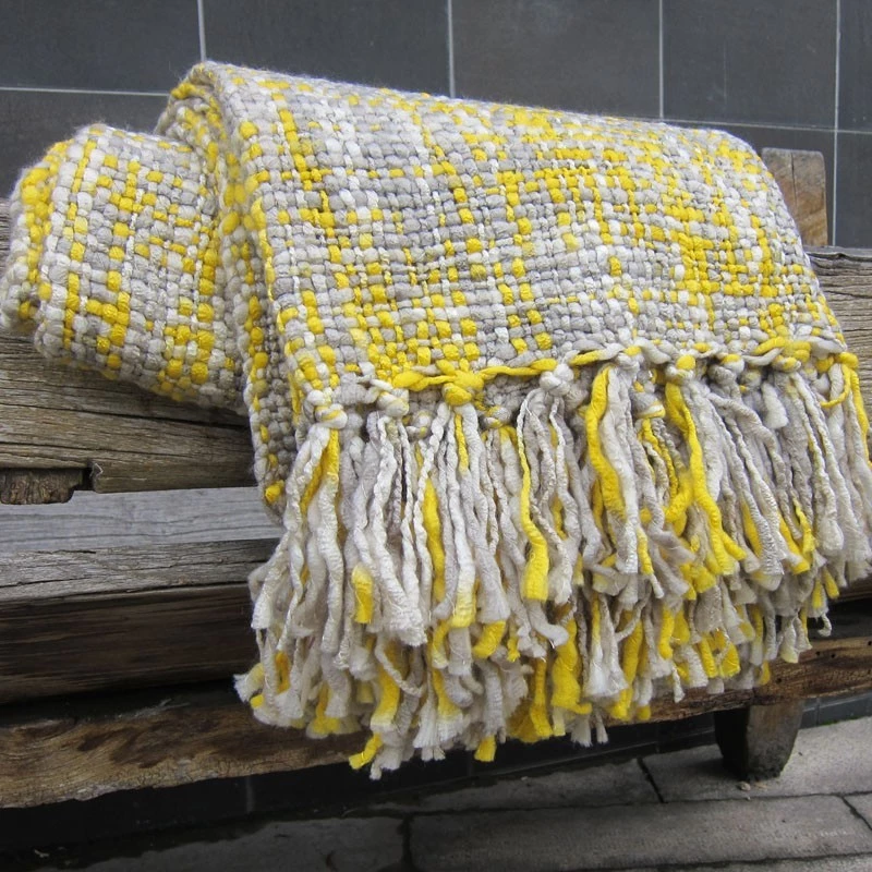 Staunton And Henry Home Accessories Yellow & Grey Throw Blanket With Tassles 1 Staunton And Henry Home Accessories Yellow & Grey Throw Blanket With Tassles