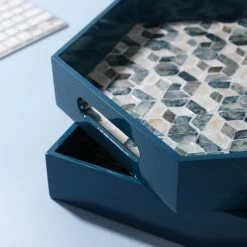 Staunton And Henry Decorative Objects Lacquered Blue Mother Of Pearl Inlay Square Tray 13 Staunton And Henry Decorative Objects Lacquered Blue Mother Of Pearl Inlay Square Tray