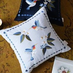 Staunton And Henry Retro Embroidered Hummingbird Decorative Cushion Home Accessories