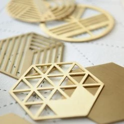 Staunton And Henry Kitchen Geometric Brass Coasters - Set Of 5