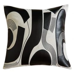 Staunton And Henry Home Accessories Modern Applique Leather Black And White Throw Cushion