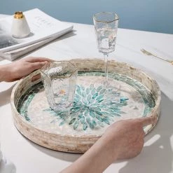 Staunton And Henry Mother Of Pearl Floral Round Tray