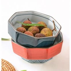Staunton And Henry Ako Blue And Red Japanese Octagonal Serving Bowls