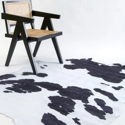 Staunton And Henry Rugs Premium White With Black Spots Faux Cowhide Rug