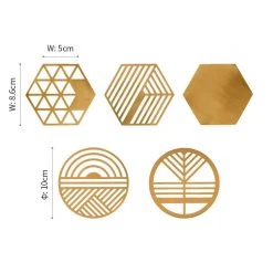 Staunton And Henry Kitchen Geometric Brass Coasters - Set Of 5