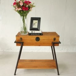 Staunton And Henry Furniture Vintage Style Wood & Steel Console Table Chest