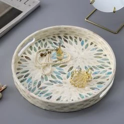 Staunton And Henry Mother Of Pearl Floral Round Tray