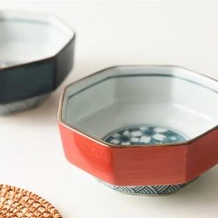 Staunton And Henry Ako Blue And Red Japanese Octagonal Serving Bowls