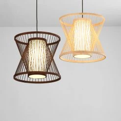 Staunton And Henry Double Cone Japanese Bamboo Ceiling Light
