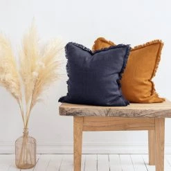 Staunton And Henry Hazel Fringed Edge Flax Linen Cushion Home Accessories
