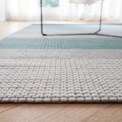 Staunton And Henry Grey And Turquoise Chunky Weave Rug