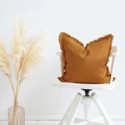 Staunton And Henry Hazel Fringed Edge Flax Linen Cushion Home Accessories