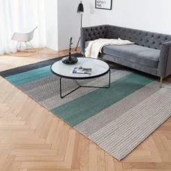Staunton And Henry Grey And Turquoise Chunky Weave Rug
