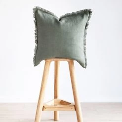 Staunton And Henry Hazel Fringed Edge Flax Linen Cushion Home Accessories