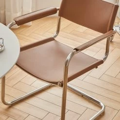 Staunton And Henry Furniture Mid Century Modern S34 Style Leather And Chrome Chair