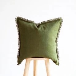 Staunton And Henry Hazel Fringed Edge Flax Linen Cushion Home Accessories