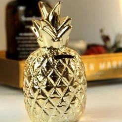 Staunton And Henry Home Accessories Ceramic Gold Pineapple Container