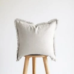 Staunton And Henry Hazel Fringed Edge Flax Linen Cushion Home Accessories